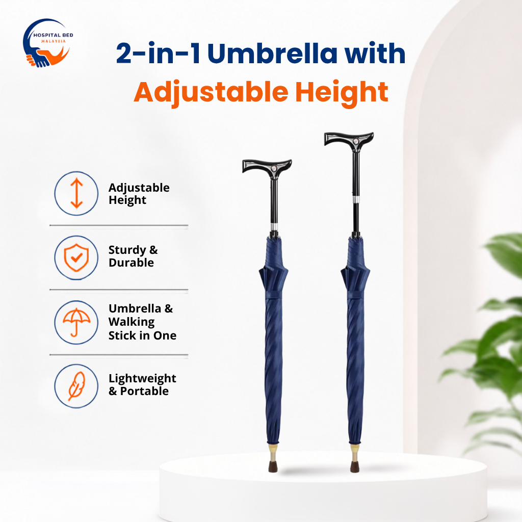 [READY STOCK] Umbrella with Adjustable Height 2-in-1 Multifunctional Walking Stick Tongkat Payung