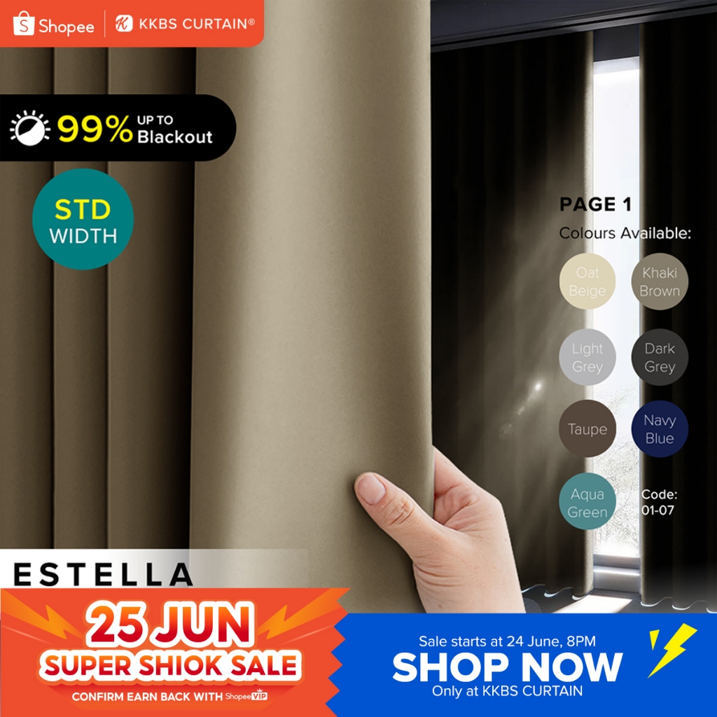 KKBS CURTAIN Estella 90-99% Blackout Curtain Ready Made Hook & Eyelet - Page 1