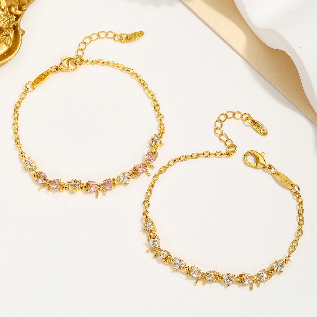 M54B Gelang Wanita Emas Titanium 24k Anti-karat tidak memudar kupu-kupu halus bubuk kristal pakaian peremp Jewelry