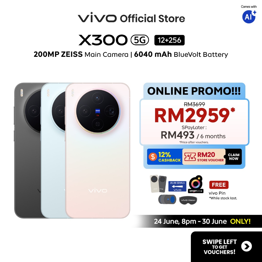 [Online Exclusive] vivo X300 5G (12+12)GB+256GB Dimensity 9500 Processor ZEISS 200MP Main Camera Sony 50MP Super Telepho