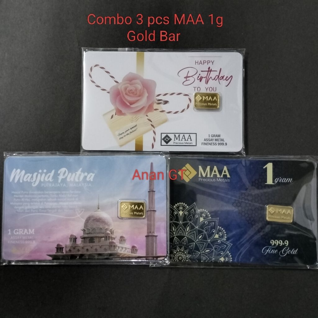 Combo 3 pcs 1g MAA Precious Metals 1g Gold Bar Au 999.9&hellip;