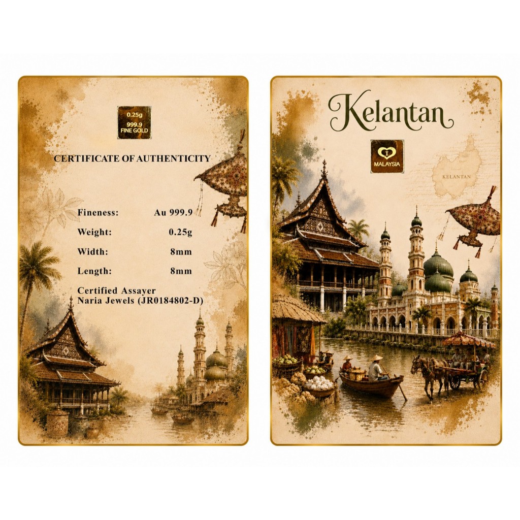 Naria 999.9/24K Gold Bar 0.25gm Edisi Kelantan Malaysia Pelaburan Emas Gold Investment&hellip;
