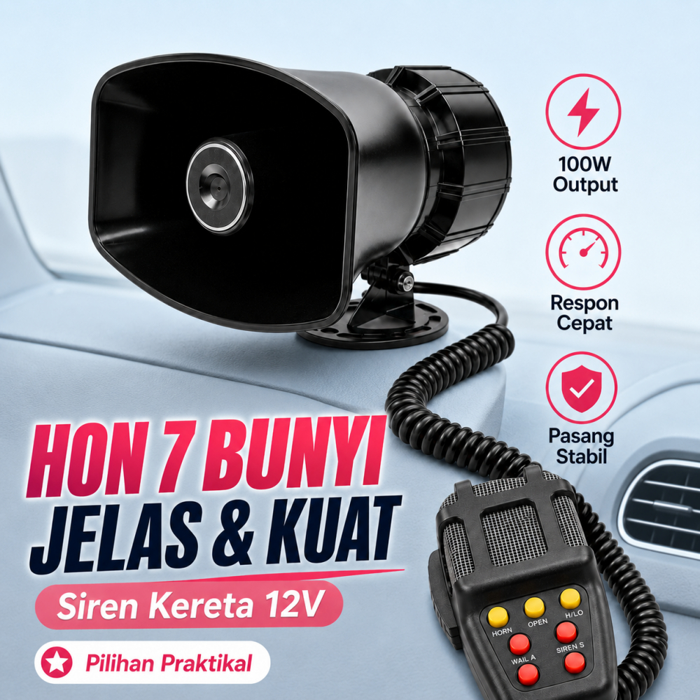 Hon Speaker Amaran 7 Bunyi 12V 100W Square Mouth ABS Bracket Kukuh Untuk Kereta Van Lori Penghantaran Cepat MY