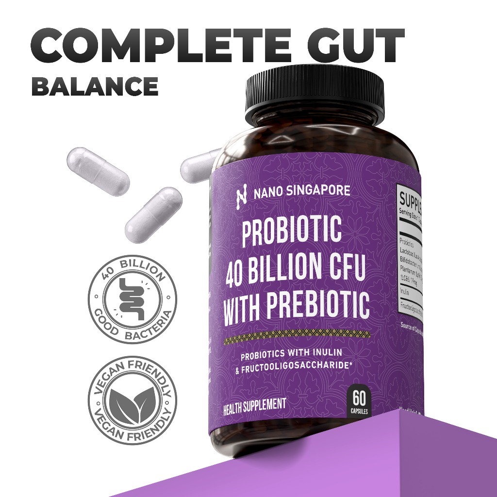 Nano Singapore Probiotics 40 Billion CFU (60 Capsules) | Gut Health, Digestion & Bloating Relief