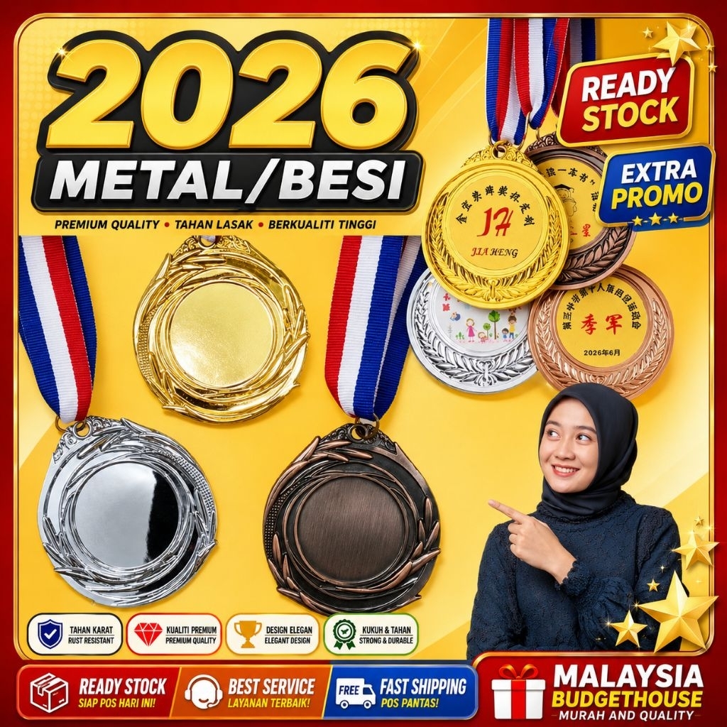 (KL/Perak) Free Design METAL Medal Both Side Sticker Medal Besi With Ribbon Alloy Gold,Silver,Bronze
