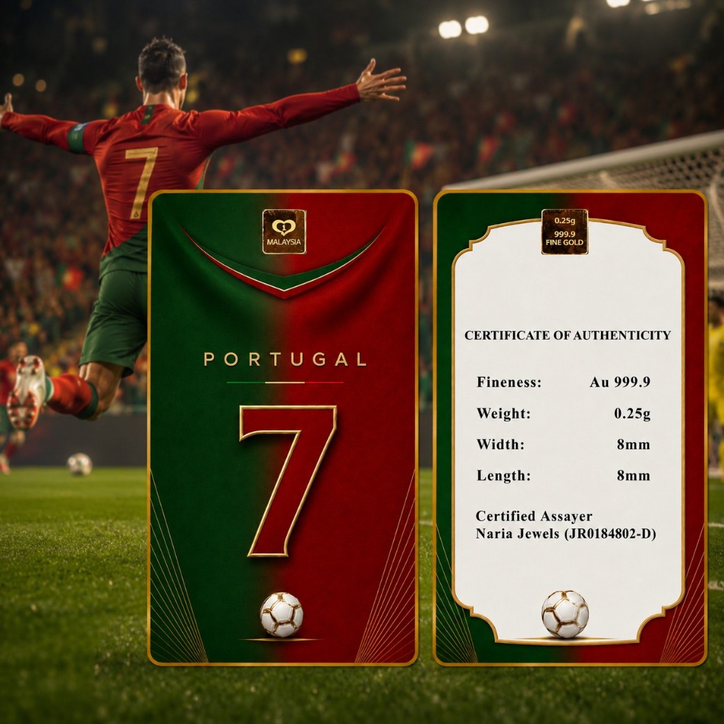 Naria 999.9/24K Gold Bar 0.25gm Portugal 10 Design Football Series Gold Investment&hellip;