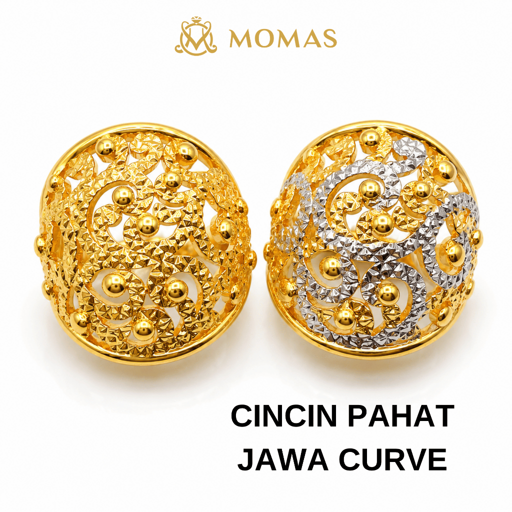 MOMAS CINCIN PAHAT JAWA CURVE 5D Emas 916 Original Cincin Emas 916 Tulen Cincin Bajet Emas 916 Cincin Emas Original