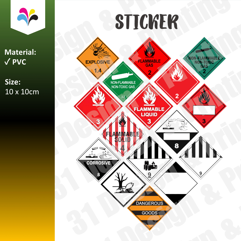 DG Label Sticker 10x10cm 4" Class 2 2.2 3 4 imco 8 9 Marine Pollutant Hazardous Flammable Dangerous Goods 100mm
