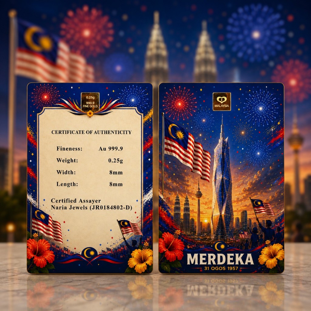 Naria 999.9/24K Gold Bar 0.25gm Merdeka 118 Tower KL Design Malaysia Collection&hellip;