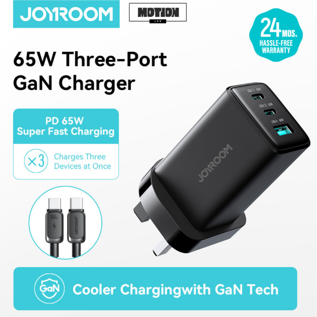 JOYROOM JR-TG10 65W GaN Charger/Type C/USB A/Type C Fast Charging 65W For Phone Laptop/3 Ports Charger