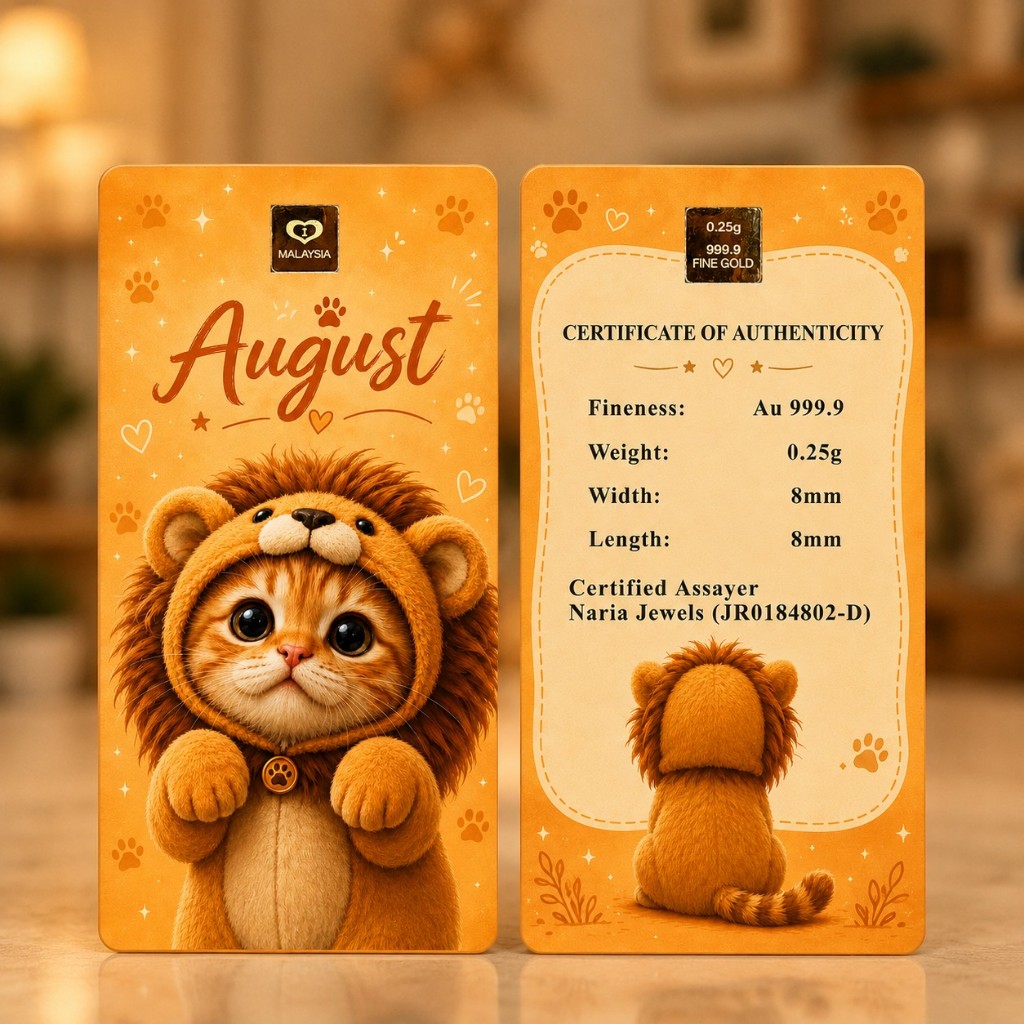Naria 999.9/24K Gold Bar 0.25gm August Cute Cat Design Gold Investment Pelaburan&hellip;