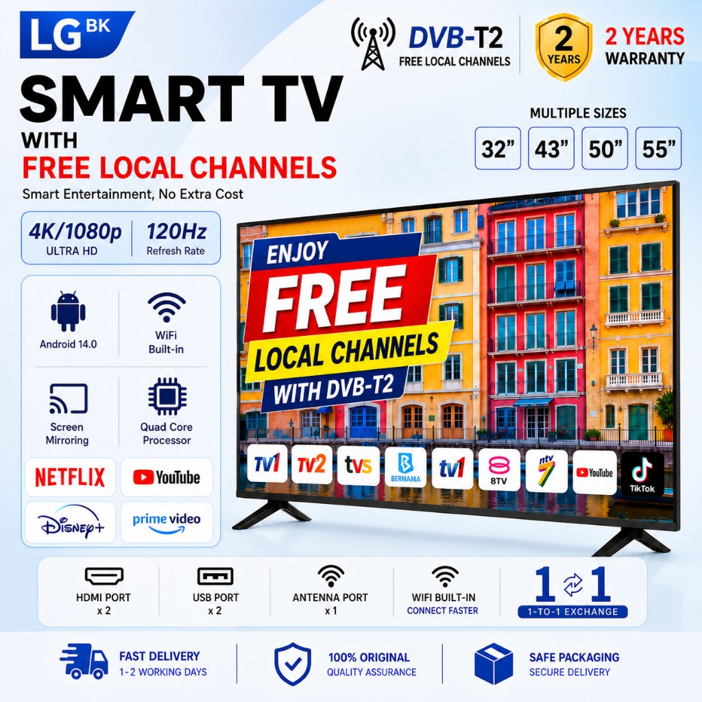 LGBK Smart TV Murah Android TV Pintar 智能电视机 FHD 32/43/50/55/65 inci 4K UHD LED Televisyen WIFI Youtube Netflix HDMI