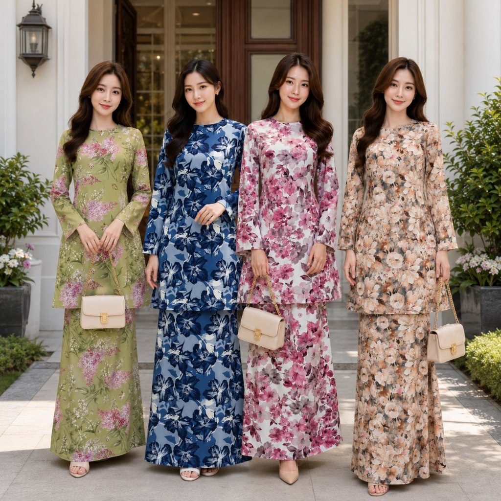 UQAIRA KURUNG MODERN PRINTED FLORA MATERIAL KOREAN SOFT CREPE BY HARIKA AISHAH STYLE