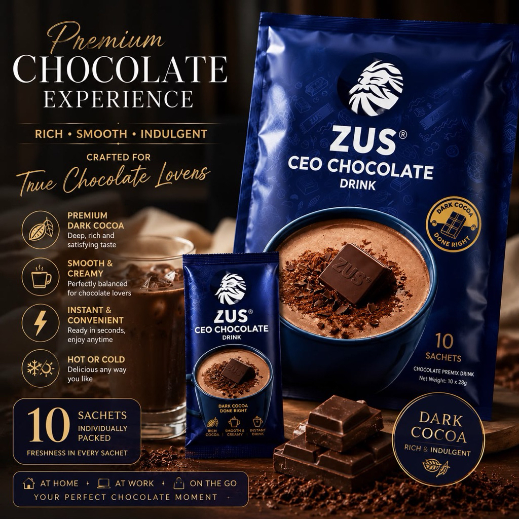 ZUS CEO Chocolate Drink | Dark Cocoa Chocolate Premix Drink | 10 Sachets