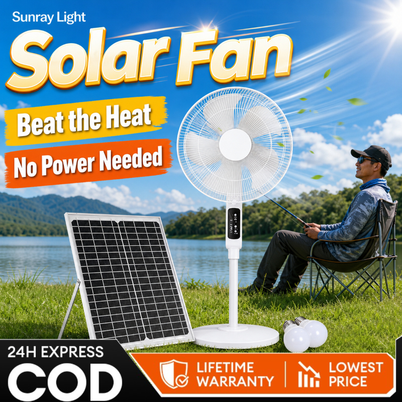 Sunray Mall Solar Fan Large Wind Low Noise 3 Speed Portable Fan Table Fan Floor Fan Portable Desktop