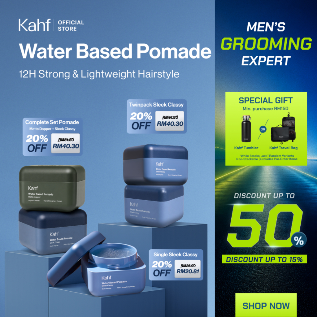 Kahf Water Based Pomade -12h Strong Hair Styling Product - Easy Wash Easy Application