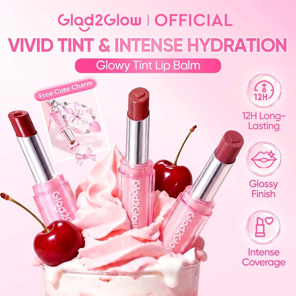【Live Extra-NEW LAUNCH】Glad2Glow 3-IN-1 GLOWY TINT LIP BALM Brightening Formula Boost Lip Vitality HydraLock