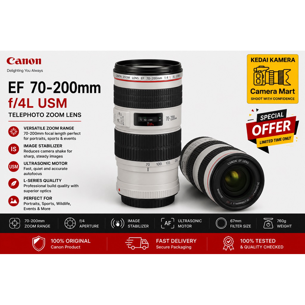 canon EF 70-200mm f/4L usm lens (USED)good condition
