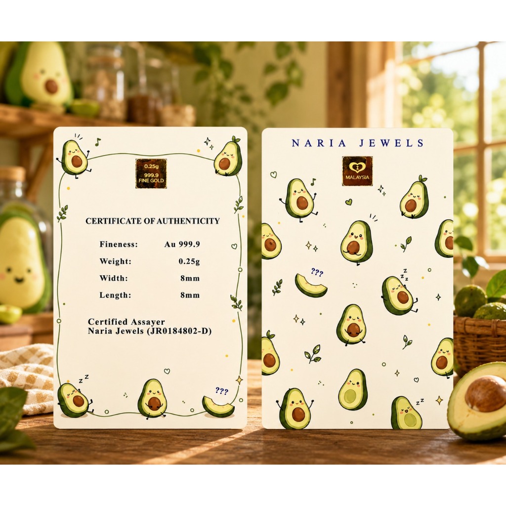 Naria 999.9/24K Gold Bar 0.25gm Avocado Design Cute Fruit Series Emas Tulen&hellip;