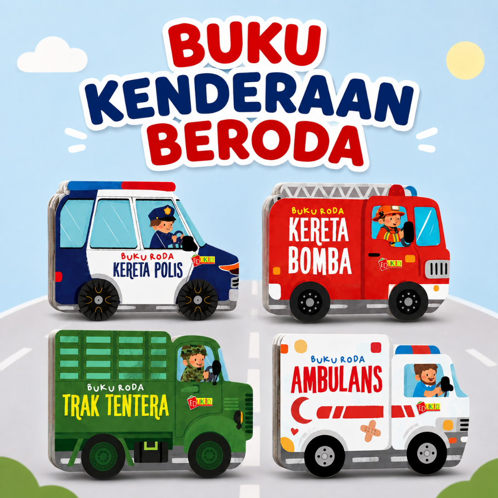 Buku cerita kanak kanak - buku kenderaan beroda - buku polis - ambulans - tentera - bomba - 5 tahun- 6 tahun - suku kata