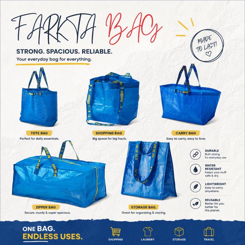 IKEA FRAKTA Blue Carrier Bag, S/M/L Trunk Bag Cooling Bag