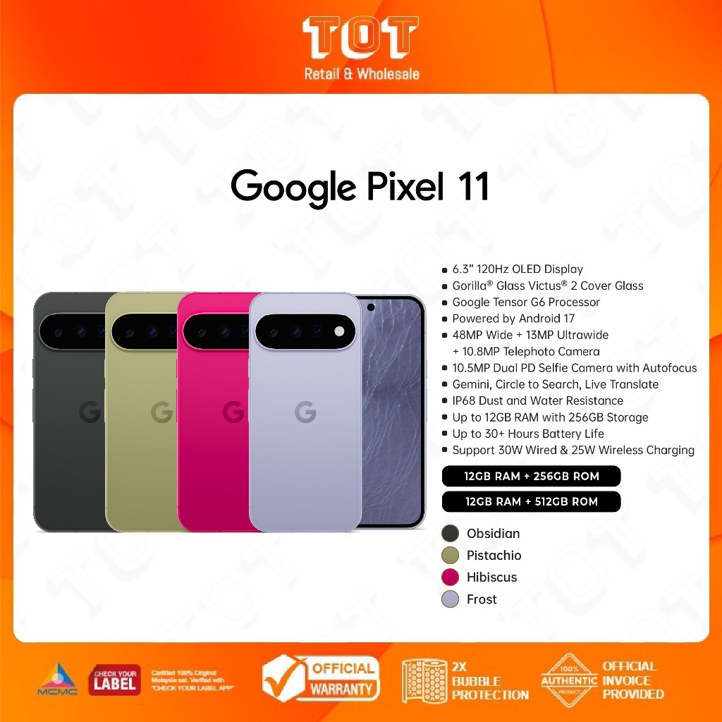 (New) Google Pixel 11 (12GB RAM + 256/512GB ROM) | 6.3″ 120Hz OLED Display | Gemini, Pixel Screenshots