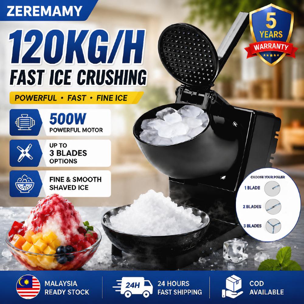 Ice Crusher Machine 500W 120KG/H Commercial Ice Shaver Mesin Penghancur Ais Shaved Ice Machine 1/2/3 Blades