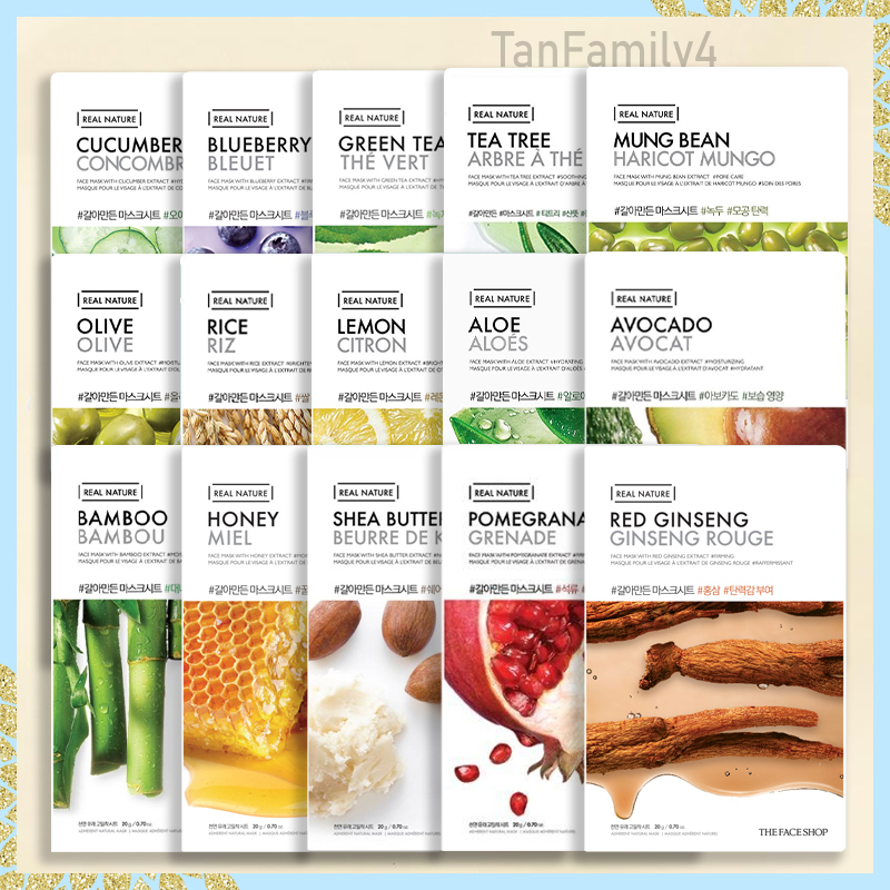 The Face Shop Real Nature Mask Sheet (1 Pcs) 20g Korean Skincare Aloe Green Tea Rice Tea Tree