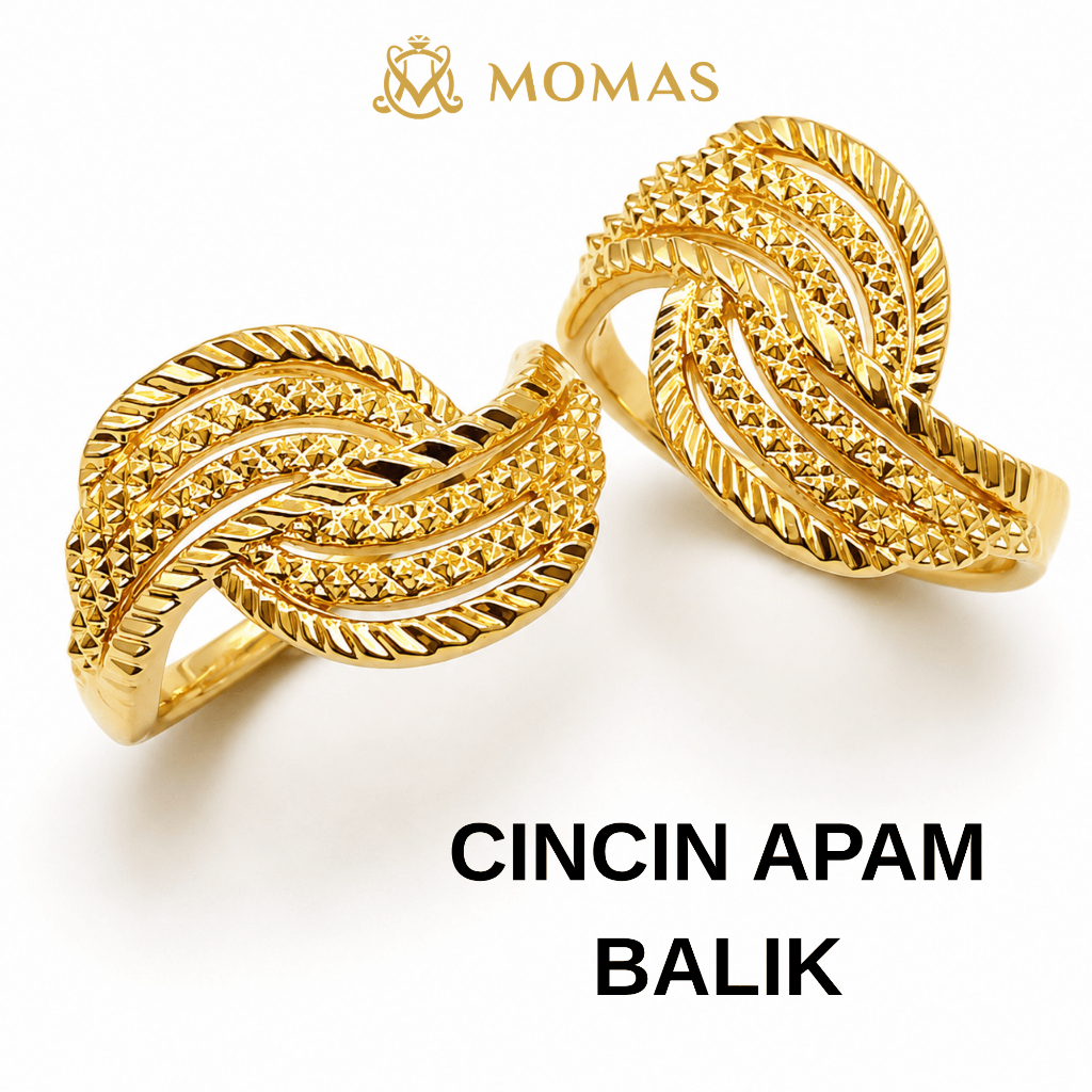 MOMAS CINCIN APAM BALIK 5D Emas 916 Original Cincin Emas 916 Tulen Cincin Emas 916 Datin Cincin Emas 916
