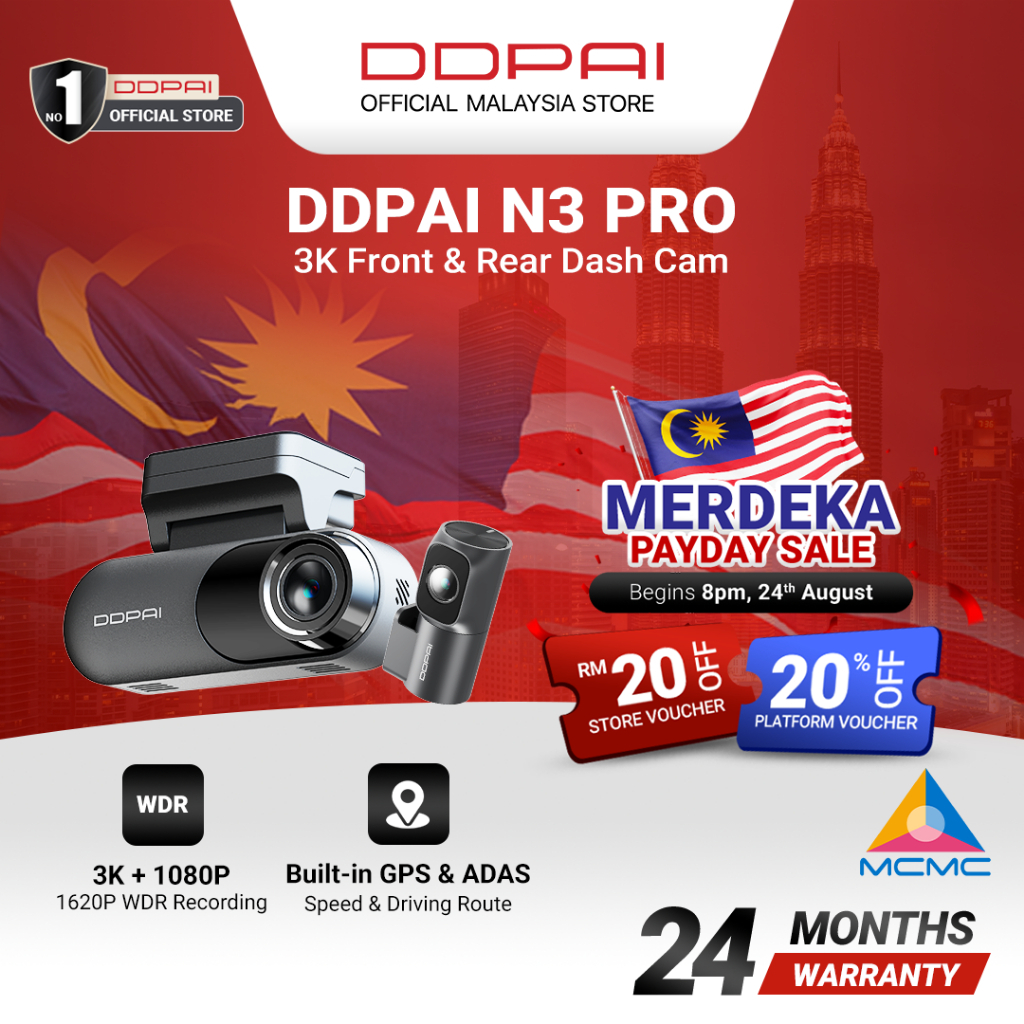 [3K+1K] DDPAI N3 Pro 3K 1620P Front & Rear Super Capacitor Dashcam with Built-In GPS & ADAS