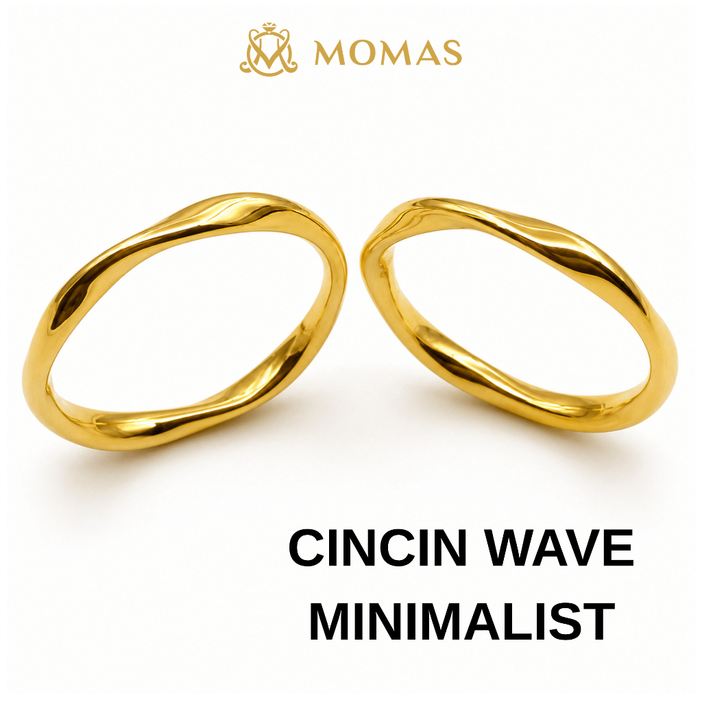 MOMAS CINCIN WAVE MINIMALIST 5D Emas 916 Original Cincin Emas 916 Bajet Cincin Batu Emas 916 Tulen Cincin Wave Viral