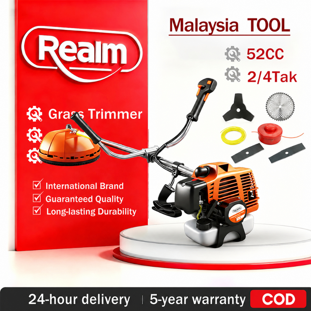 REAIM 2/4 Stroke Mesin Rumput Petrol Grass Cutter Heavy Duty With Metal Blade Shoulder Strap For Farm Garden