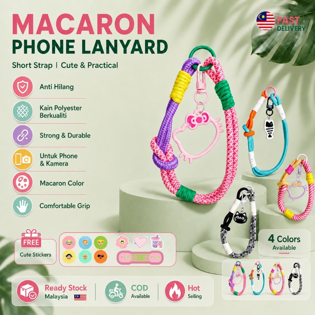 [Local Seller] Cute Macaron Charm Wrist Strap Keychain for Phone Camera Bag | Tali Pergelangan Tangan Comel