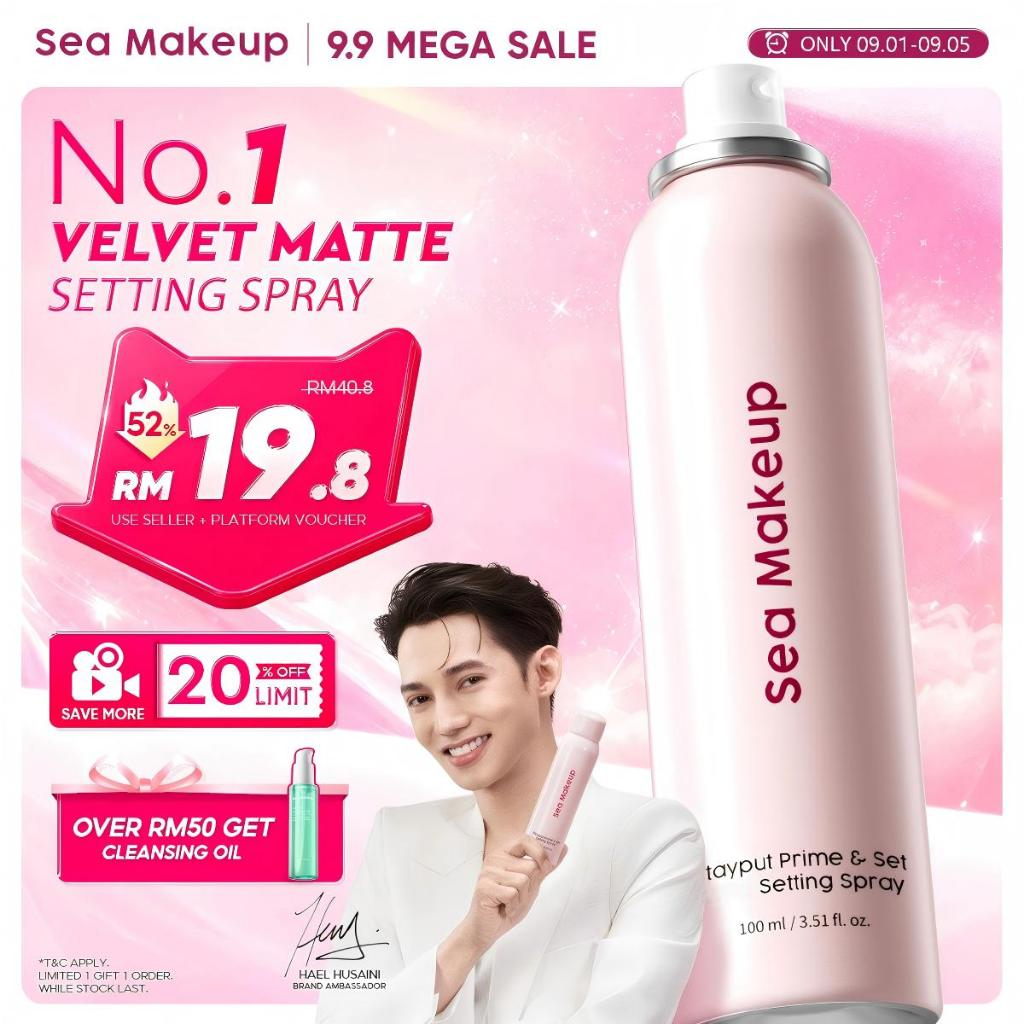 【NO.1】Sea Makeup Stayput Prime & Set Setting Spray Long Lasting Waterproof Oil Control Velvet Matte Finish 100ML