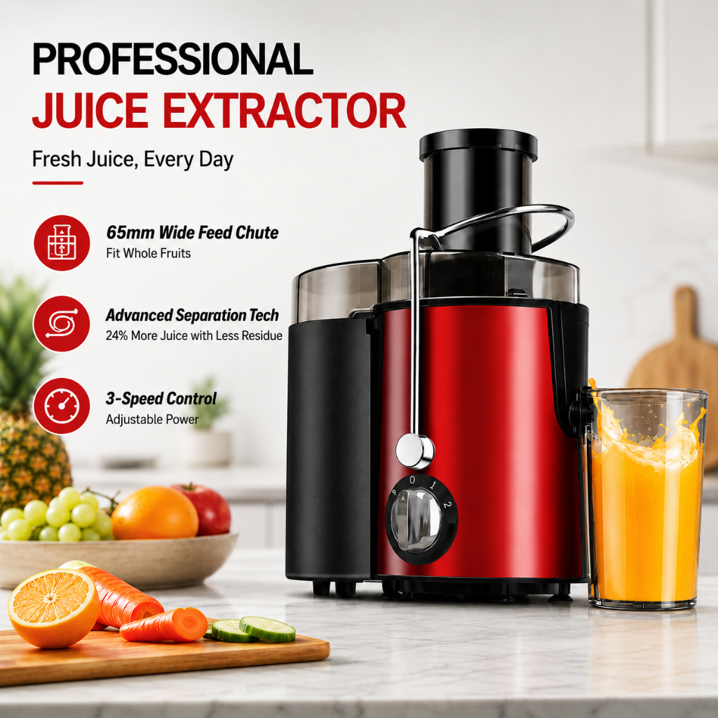 Lofimu Mesin Jus Buah & Sayur Juicer Juice Extractor 65mm Large Feed Chute 3 Speed Electric Fruit Juicer