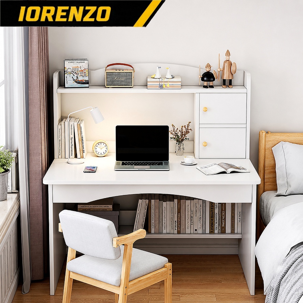 Computer Desk With Storage Rack Meja Belajar Study Table With Book Shelf Office Home Meja Tulis Belajar Komputer 桌子
