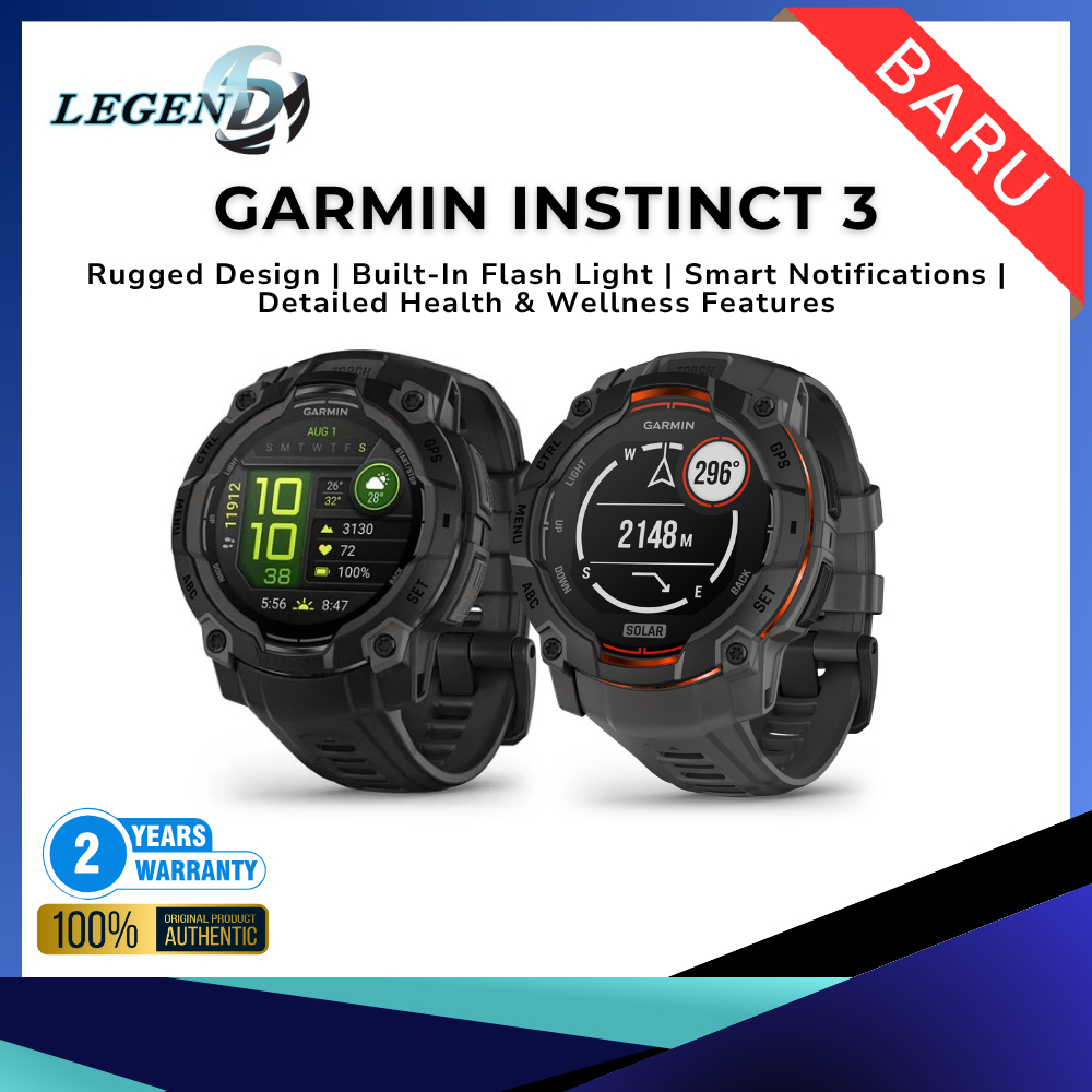 Garmin Instinct 3 (AMOLED | Solar) Rugged Outdoor GPS Smartwatch | Built in Flashlight | 2 Year Warranty
