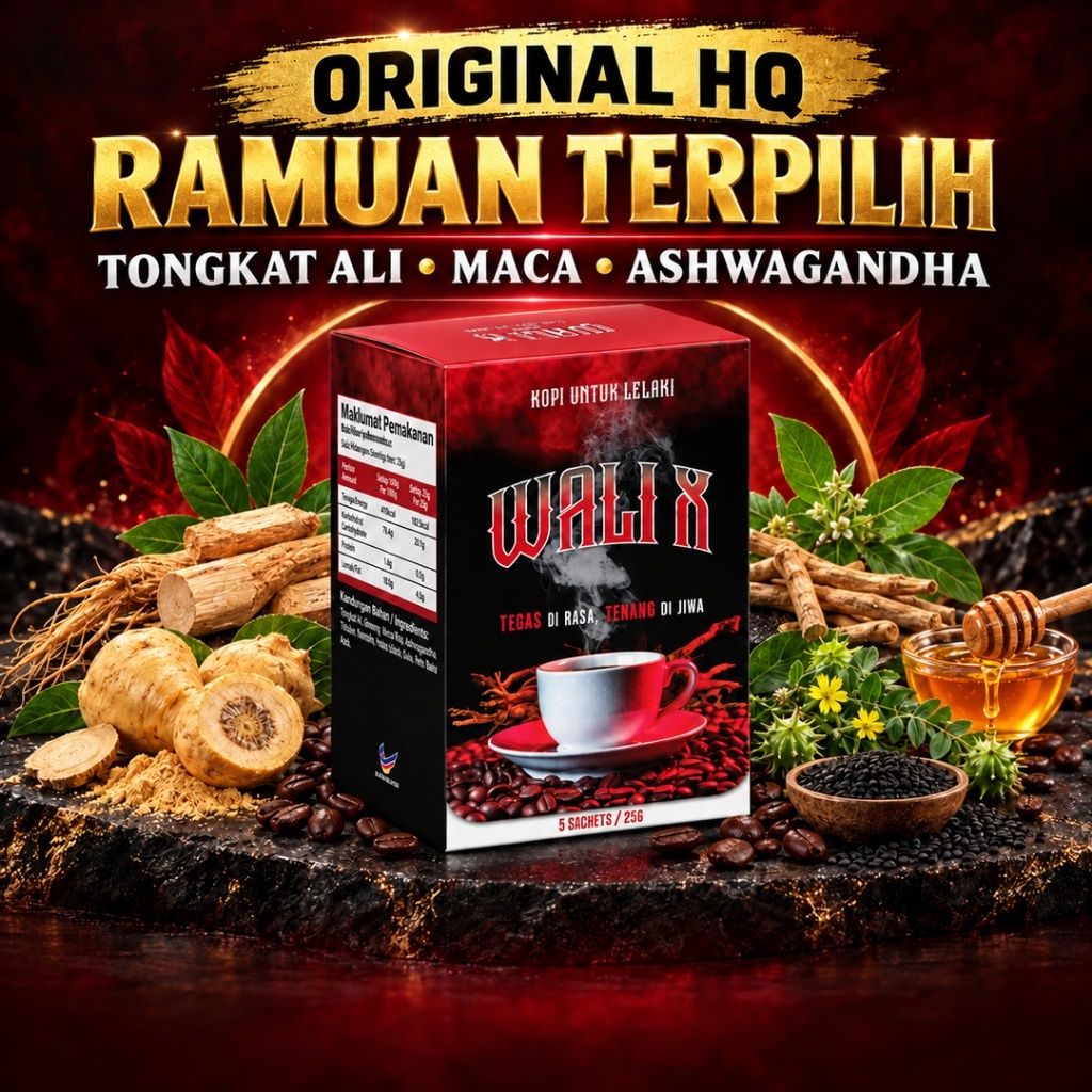 WALIX Kopi Herba Lelaki | Tongkat Ali, Tribulus, Maca & Ginseng | Tenaga & Stamina Harian | Original HQ | 5 Sachet 25g