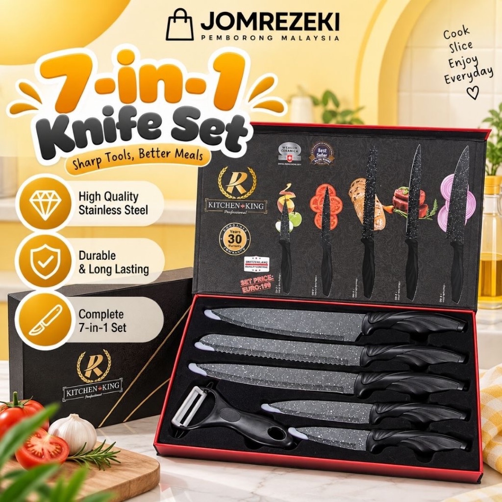 JOM Premium Matte Black Stainless Steel Kitchen Knife Sets Multifunctional Chef Knives Household Kitchen Gift Set Pisaus