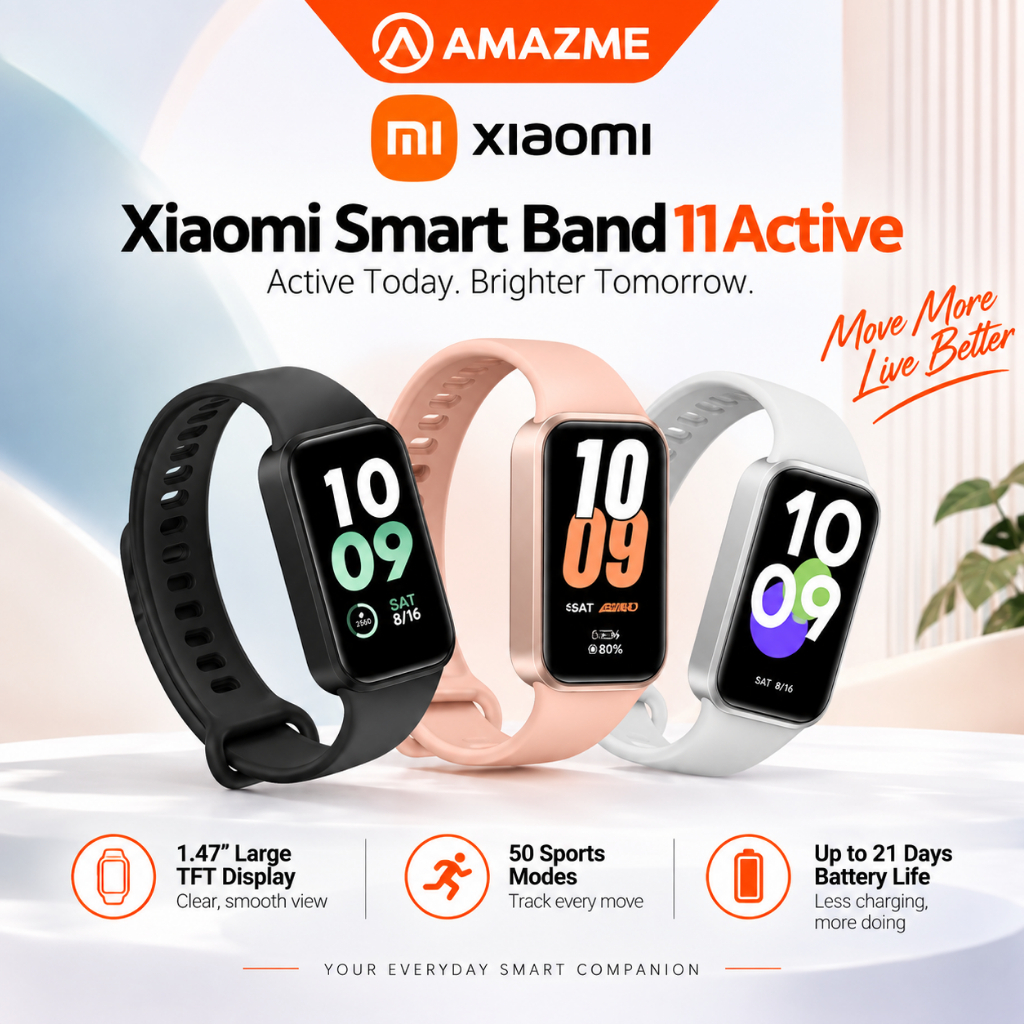 Xiaomi Smart Band 11 Active · Sleek metallic finish · All-day health tracking · Up to 21-day battery life