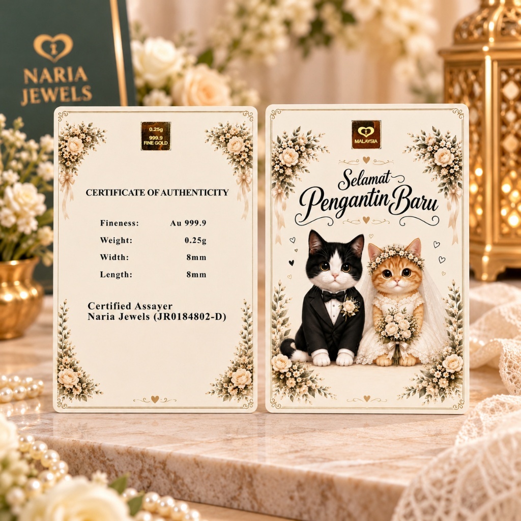 Naria 999.9/24K Gold Bar 0.25gm Selamat Pengantin Baru Cute Cat Design Emas&hellip;