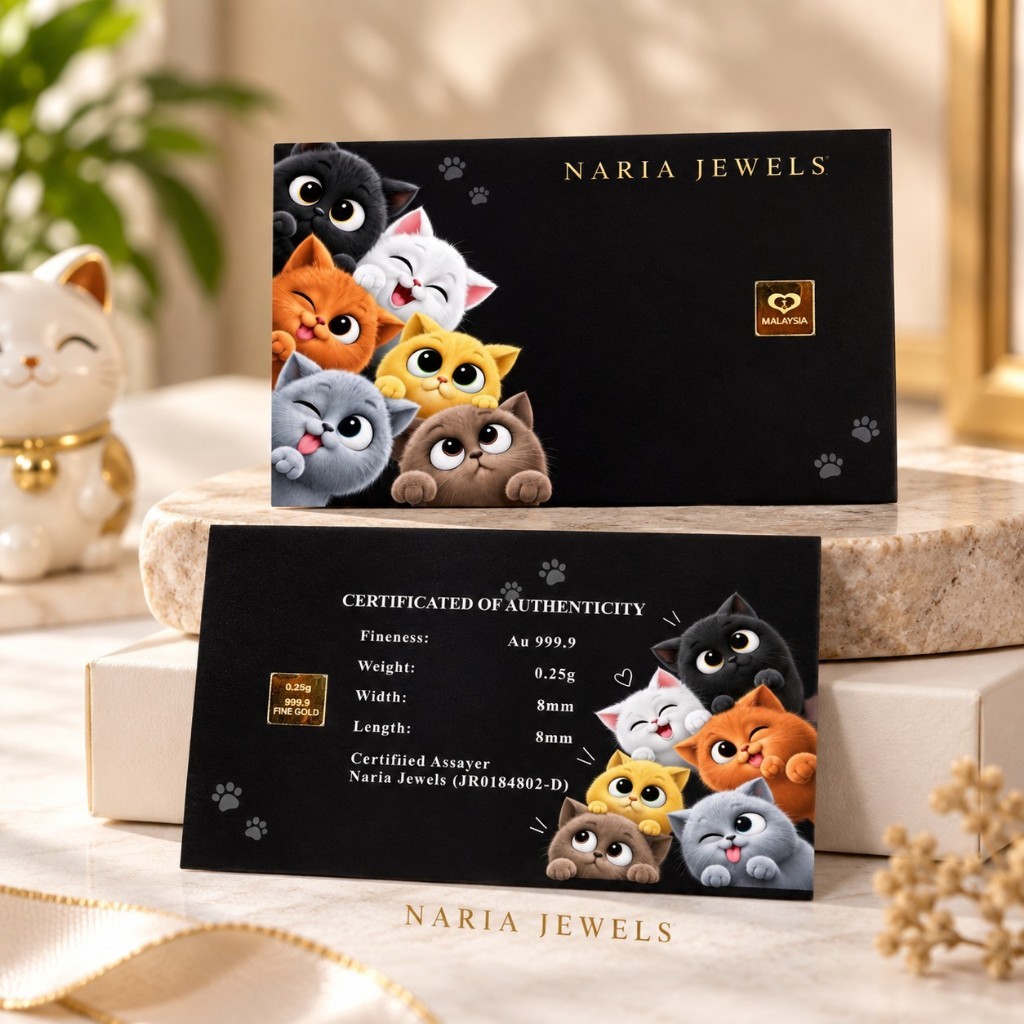 Naria 999.9/24K Gold Bar 0.25gm Black Version Cute Cat Design Emas Tulen&hellip;