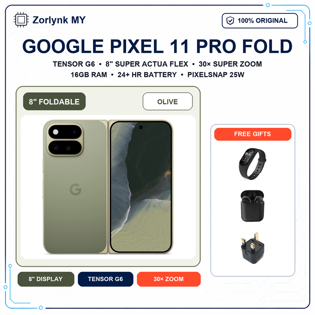 Google Pixel 11 Pro Fold 5G Smartphone, 8" Super Actua Flex Display, 30x Zoom, Night Sight, Gemini AI, 256GB Storage