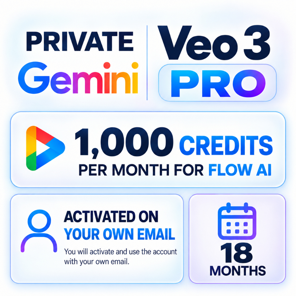Veo 3 Ai Pro, Private, 18 months, Gemini ai, Veo 3 Gemini Pro, Veo 3 unlimited