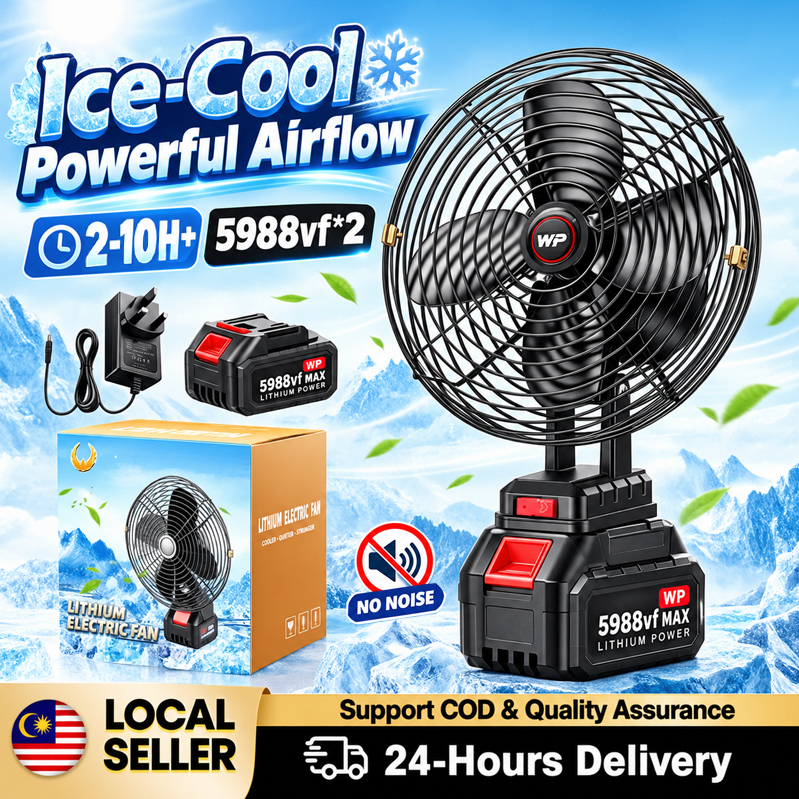 [WP]8 Inch Kipas Meja Metal Table Fan 5988VF Cordless Rechargeable High Power Strong Wind Portable Fan For Home Camping