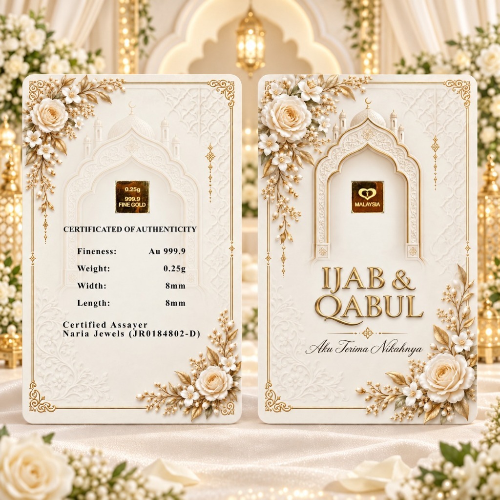 Naria 999.9/24K Gold Bar 0.25gm Ijab & Qabul Design Emas Tulen Gold Investment Pelaburan Emas Hadiah Kahwin Wedding Gift