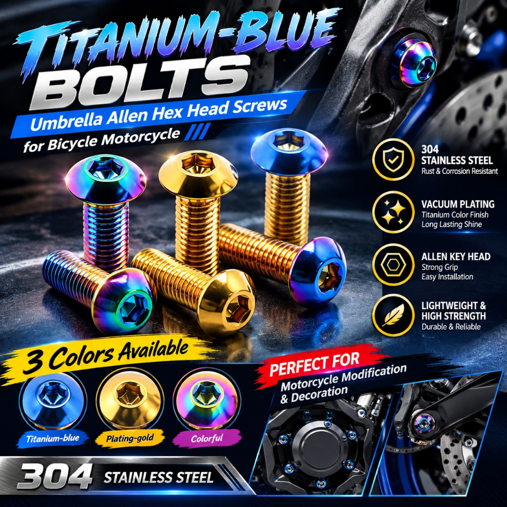 Titanium-blue Bolts M6x12/15/20/25/30/35mm M8x25mm Umbrella Allen Hex Head Screws for Bicycle Motorcycle
