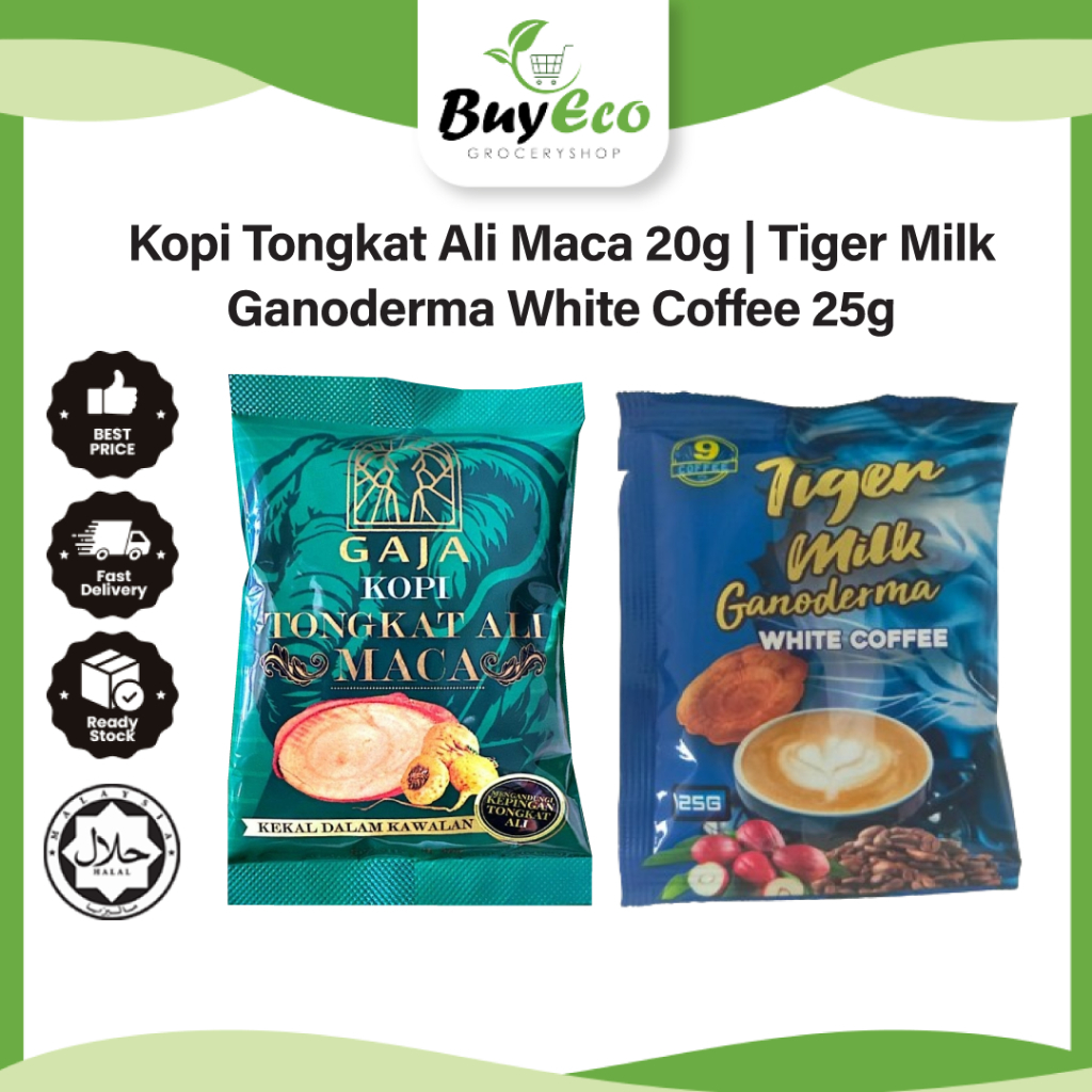 GAJA Kopi Tongkat Ali Maca 20g | Tiger Milk Ganoderma White Coffee 25g per sachet
