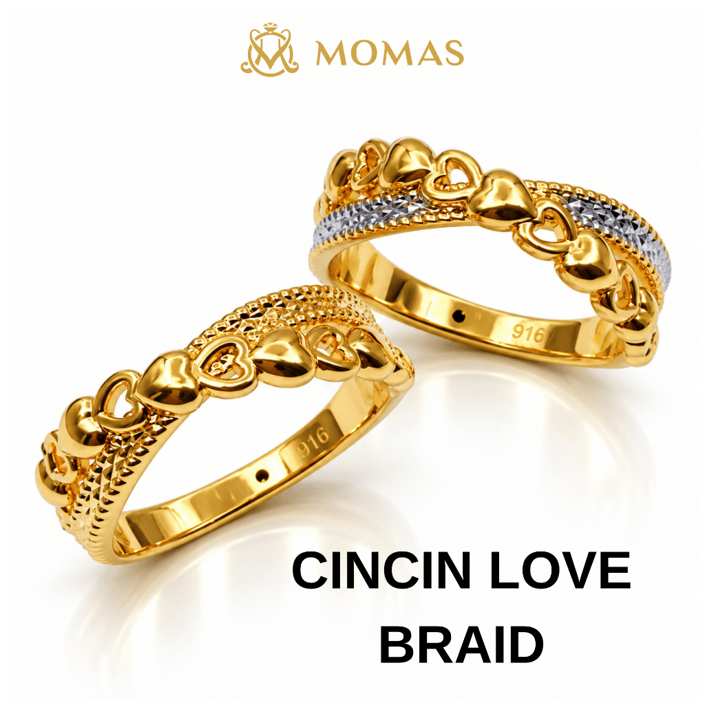 MOMAS CINCIN LOVE BRAID 5D 916 Original Cincin Emas 916 Tulen Cincin Bajet Emas 916 Cincin Murah Emas Original