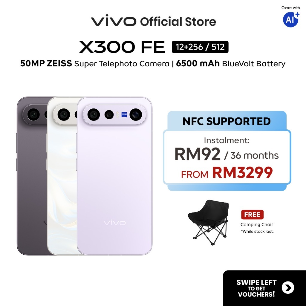 [New Arrival] vivo X300 FE 5G 50 MP ZEISS Super Telephoto Camera Stage Mode Snapdragon 8Gen5 4K 60 fps Pro Video 6500mAh